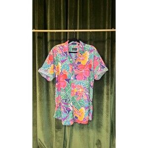 Vintage GANT Men's Multicolor Floral Hawaiian Cotton Button-Up Shirt Size L